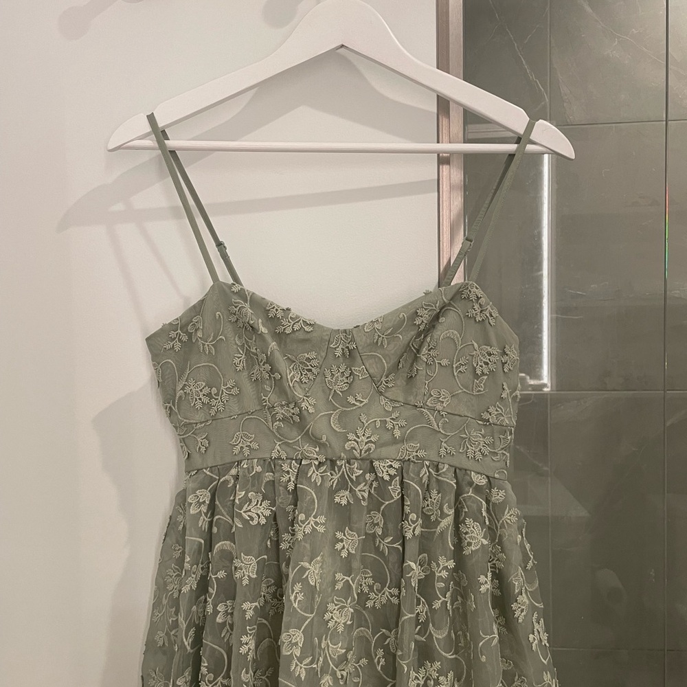 BHLDN Sage Green Lace Spaghetti Strap Dress - Picture 4 of 8